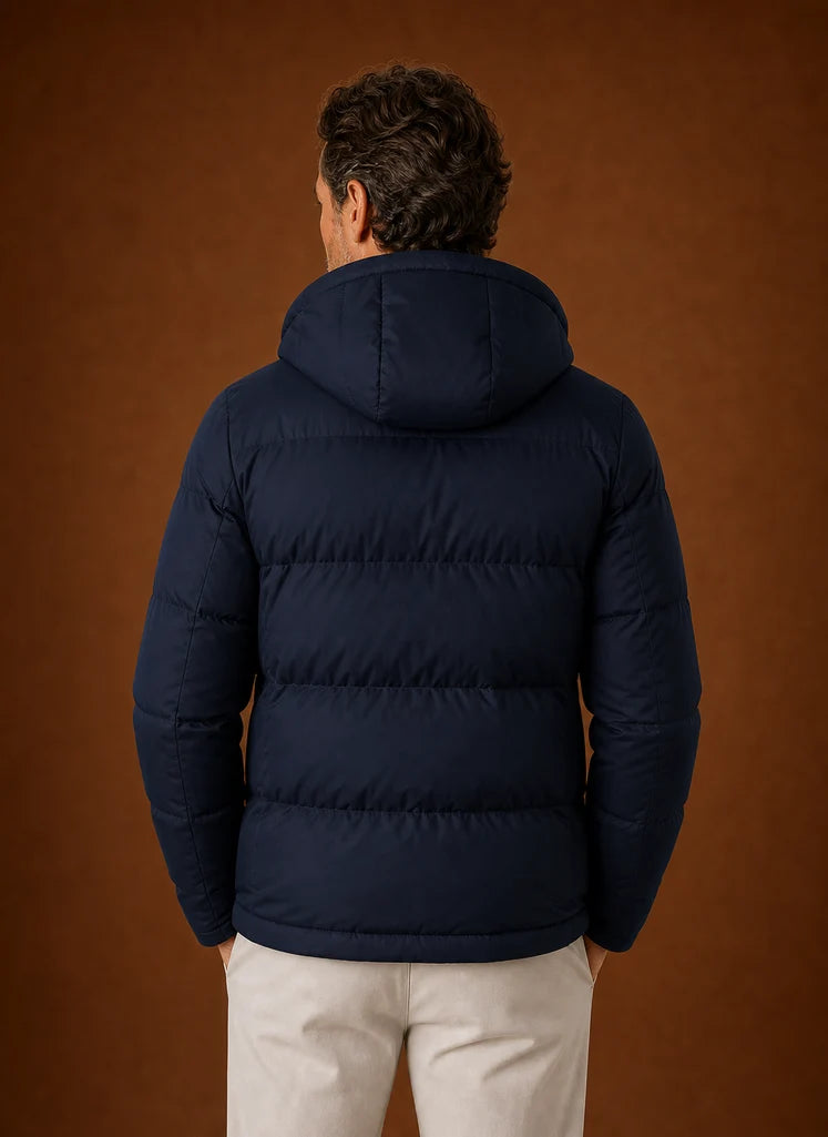 Men's Hooded Puffer Jacket with Zip Front and Hand Pockets 7
