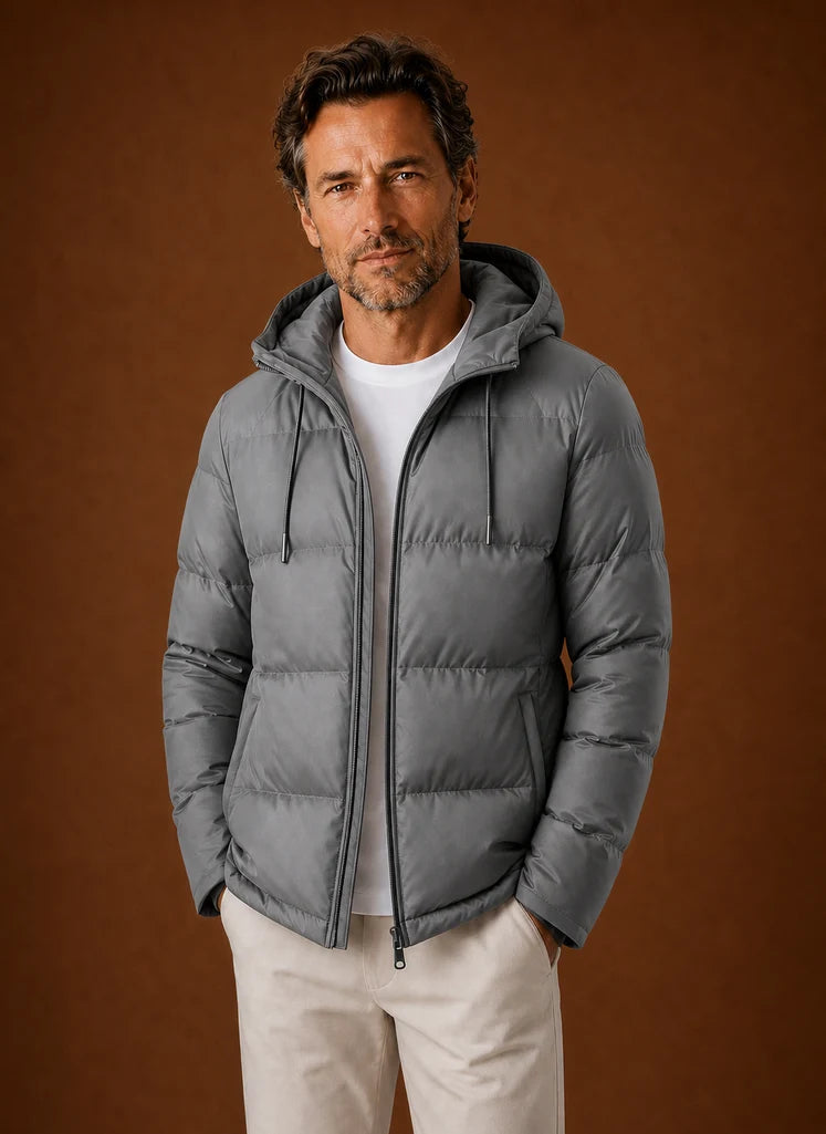 Men's Hooded Puffer Jacket with Zip Front and Hand Pockets 8