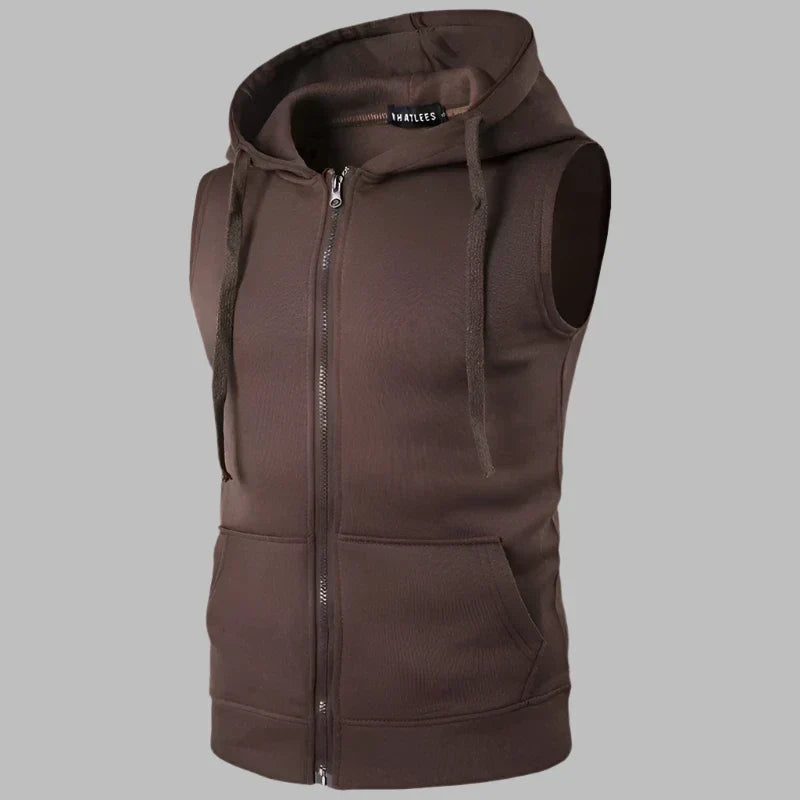 Men's Hooded Sleeveless Bodywarmer with Zip Front Lightweight Layer 2