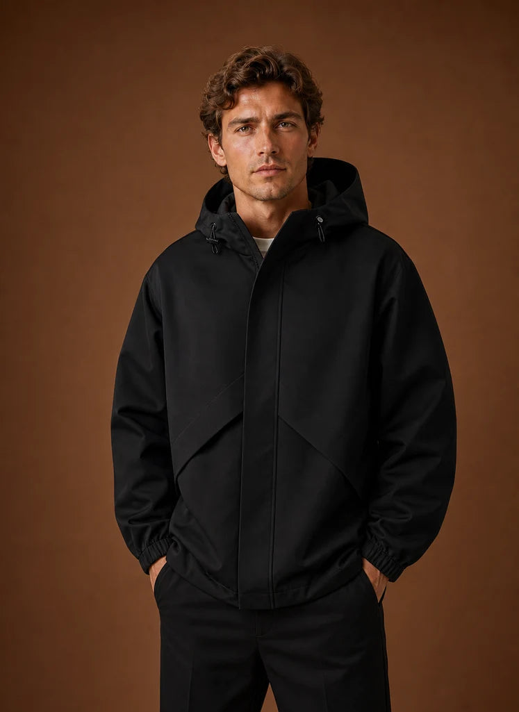 Men's Hooded Windbreaker Jacket with Streamlined Fit for Everyday Wear 0