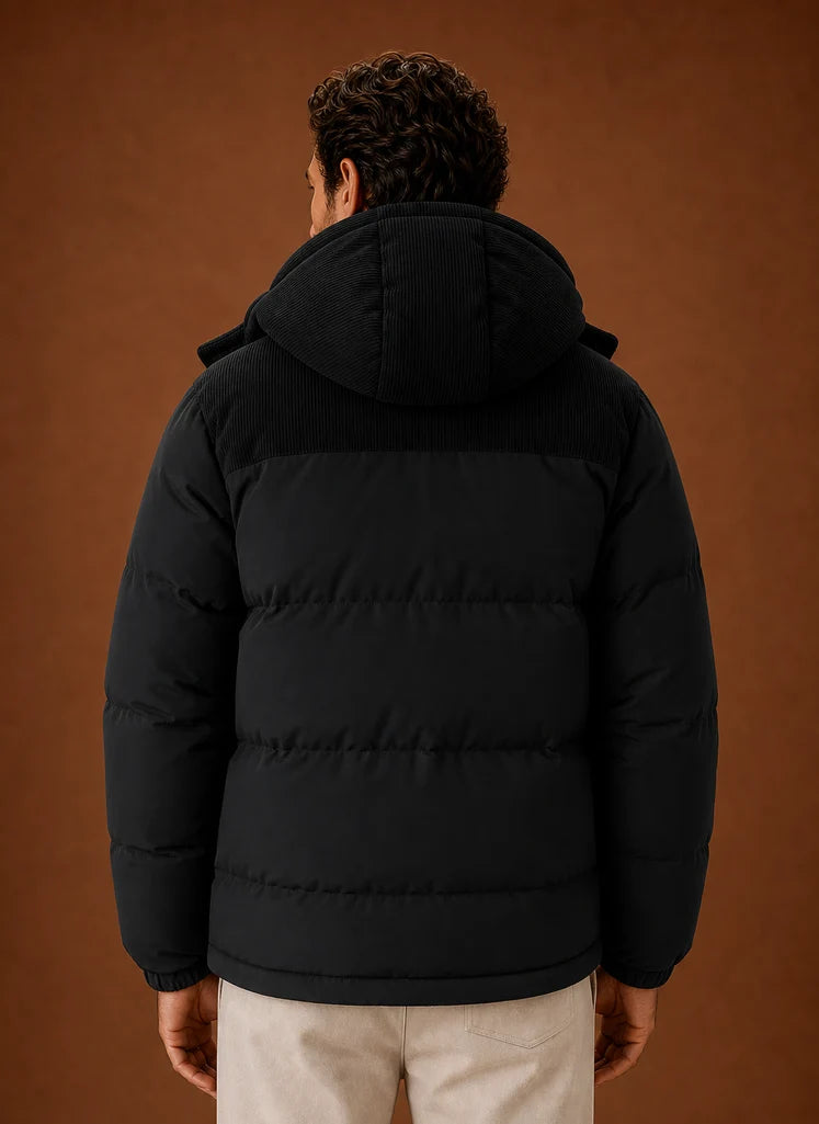 Men's Hooded Winter Puffer Jacket with Corduroy Collar, Tailored Fit 5