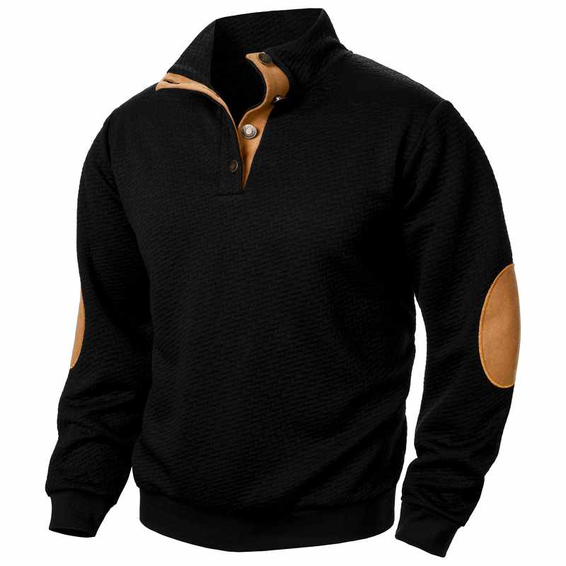 Men's Jacquard Stand Collar Sweater with Button Placket 0