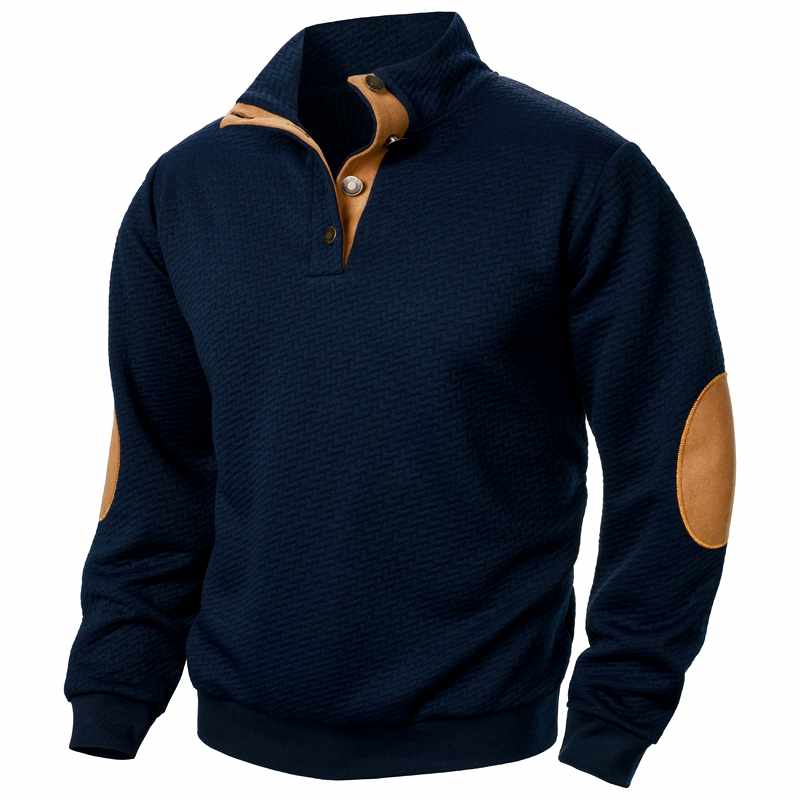 Men's Jacquard Stand Collar Sweater with Button Placket 1