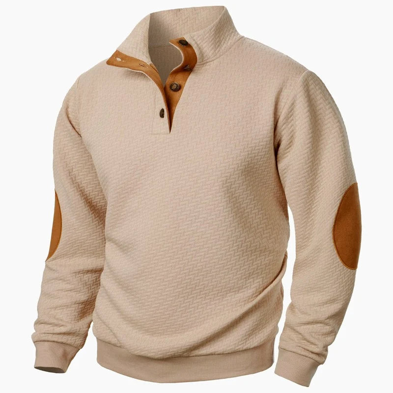 Men's Jacquard Stand Collar Sweater with Button Placket 2