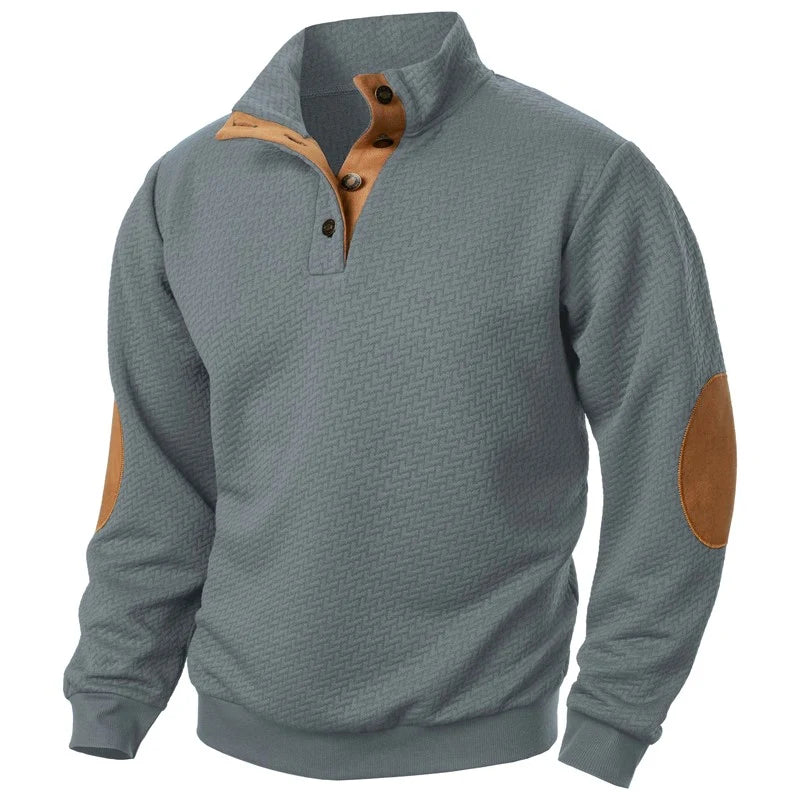 Men's Jacquard Stand Collar Sweater with Button Placket 3