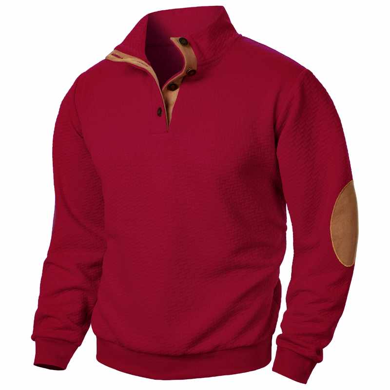 Men's Jacquard Stand Collar Sweater with Button Placket 4