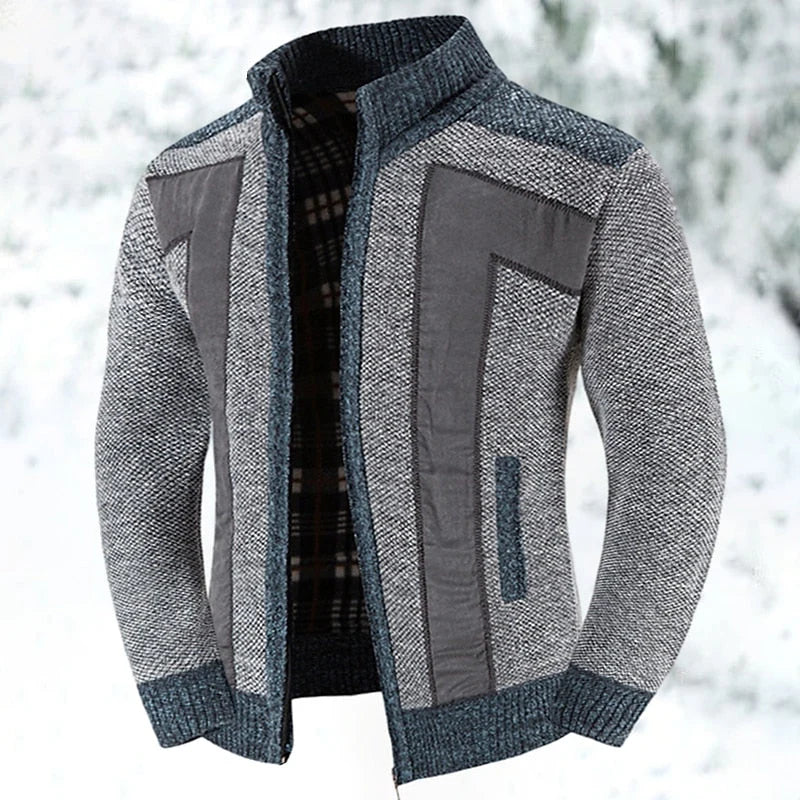 Men's Knitted Full-Zip Cardigan with Stand-Up Collar 0