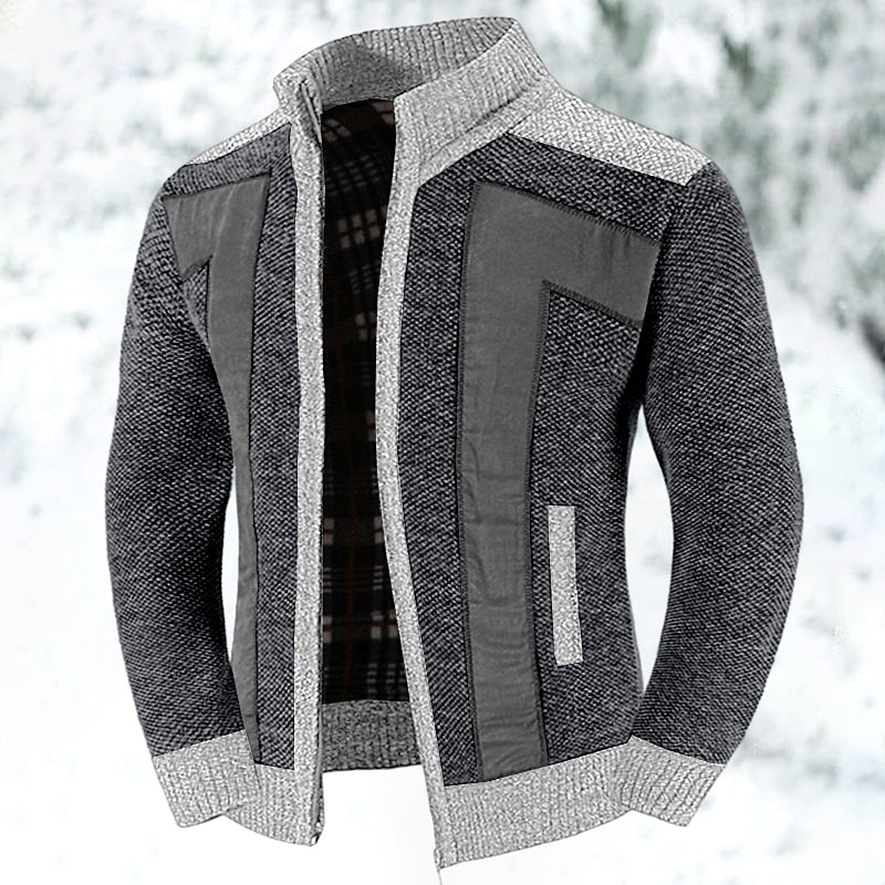 Men's Knitted Full-Zip Cardigan with Stand-Up Collar 1