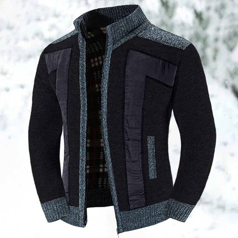 Men's Knitted Full-Zip Cardigan with Stand-Up Collar 2