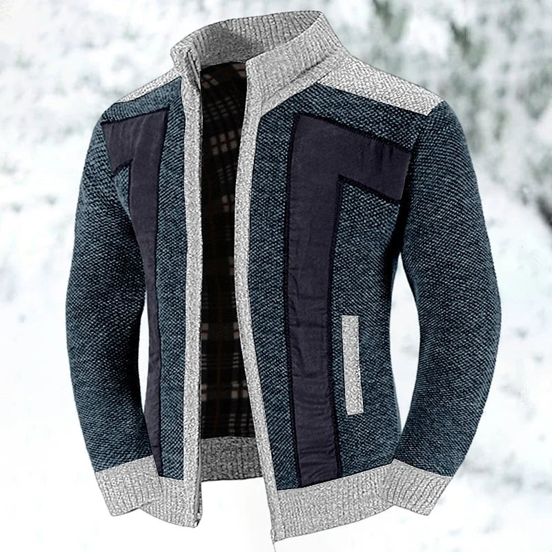 Men's Knitted Full-Zip Cardigan with Stand-Up Collar 3