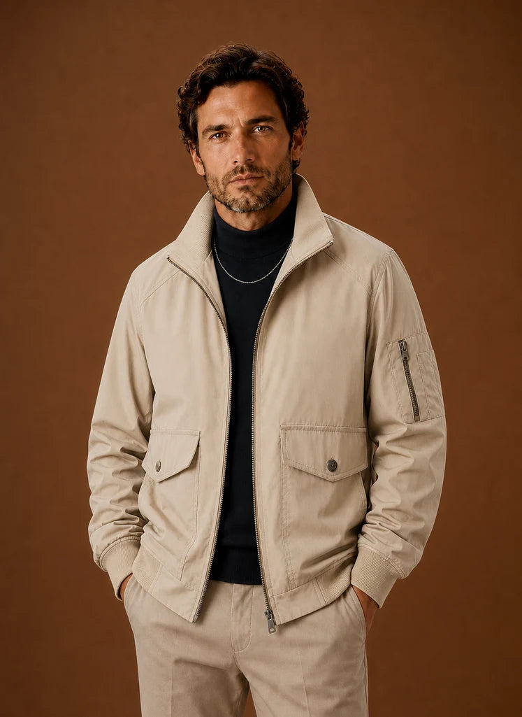 Men's Lightweight Bomber Jacket with Utility Pockets and Stand Collar 0