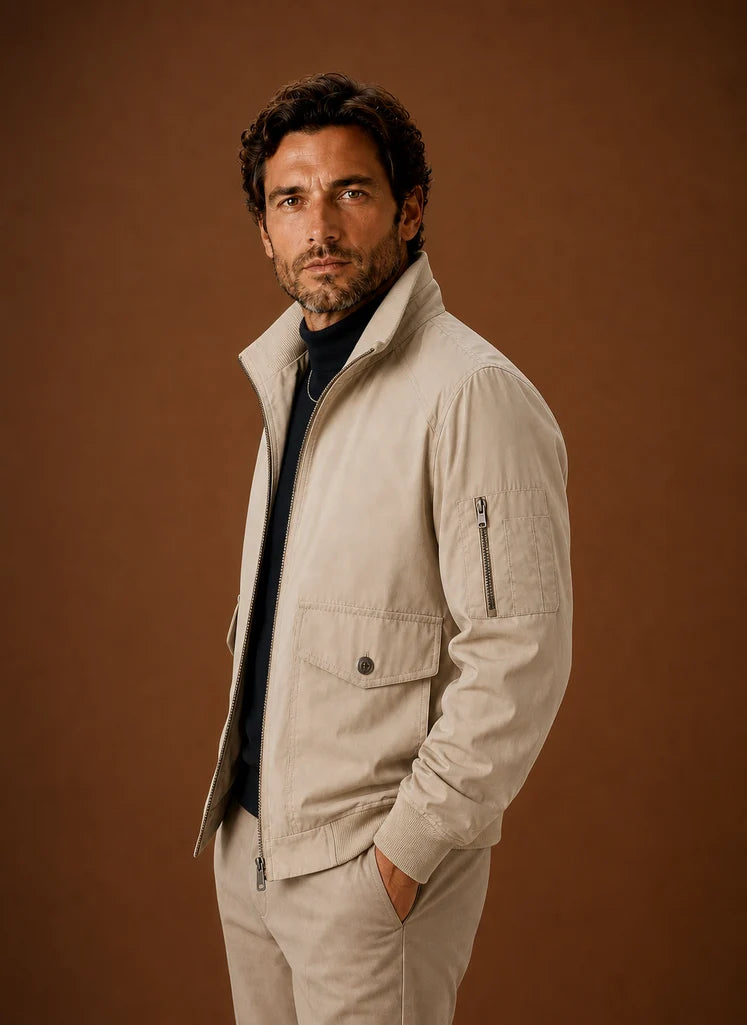Men's Lightweight Bomber Jacket with Utility Pockets and Stand Collar 1