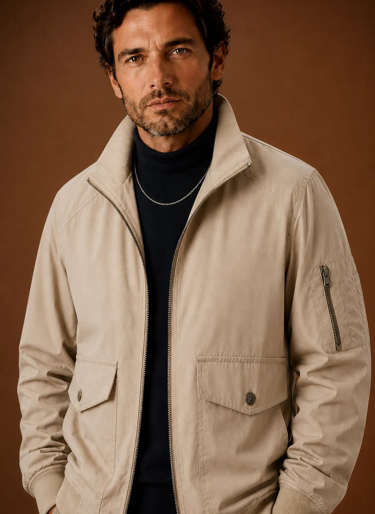 Men's Lightweight Bomber Jacket with Utility Pockets and Stand Collar 2