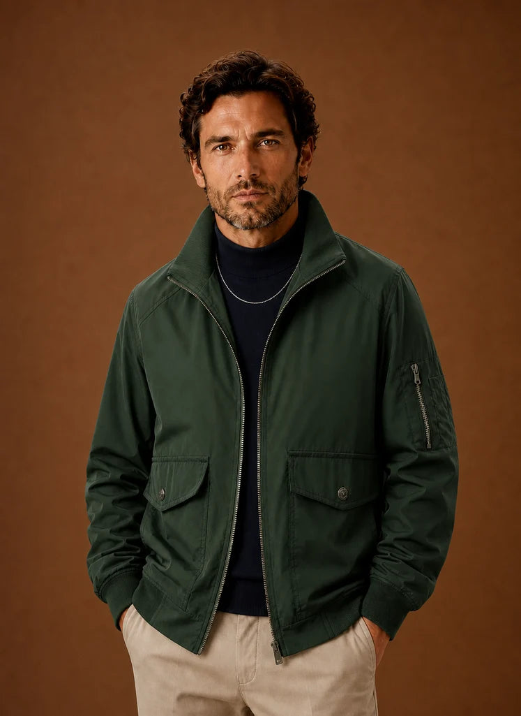 Men's Lightweight Bomber Jacket with Utility Pockets and Stand Collar 3