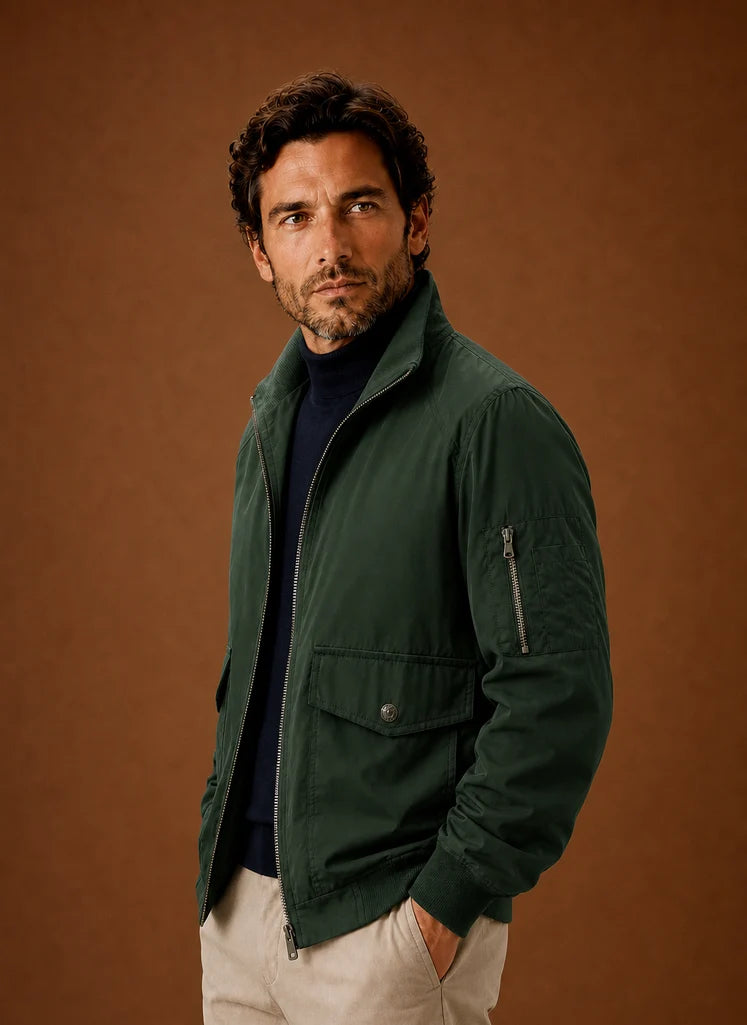 Men's Lightweight Bomber Jacket with Utility Pockets and Stand Collar 4