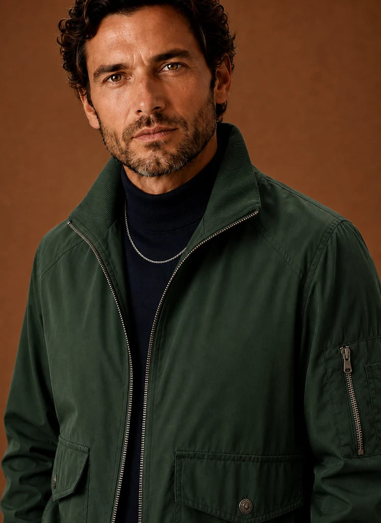 Men's Lightweight Bomber Jacket with Utility Pockets and Stand Collar 6
