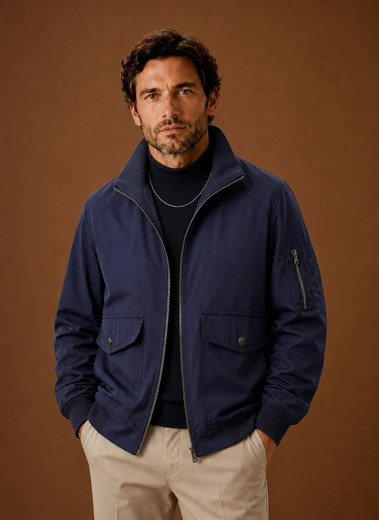 Men's Lightweight Bomber Jacket with Utility Pockets and Stand Collar 7
