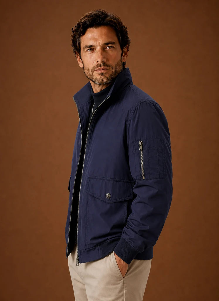 Men's Lightweight Bomber Jacket with Utility Pockets and Stand Collar 8