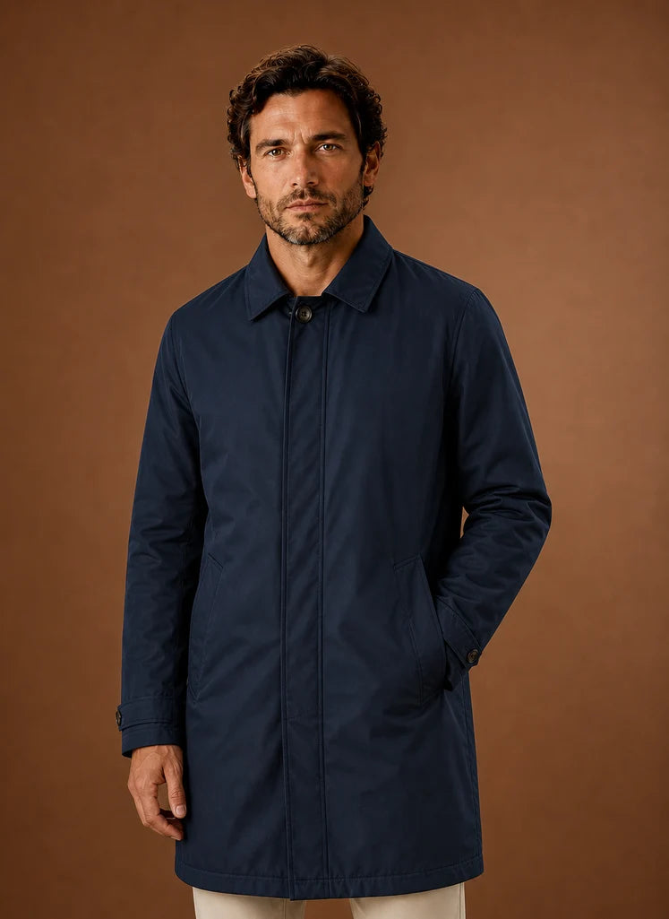 Men's Lightweight Water-Resistant Black Trench Coat with Tailored Fit 1