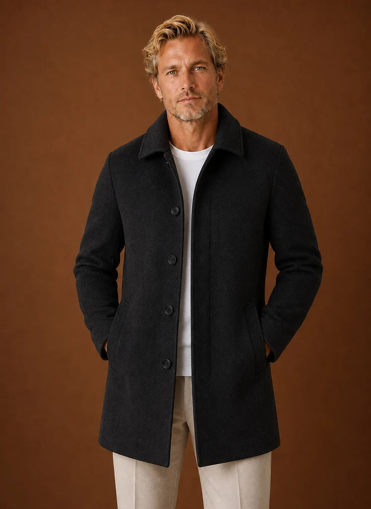 Men's Mid-Length Tailored Overcoat - Versatile Wool Blend for All Seasons 0