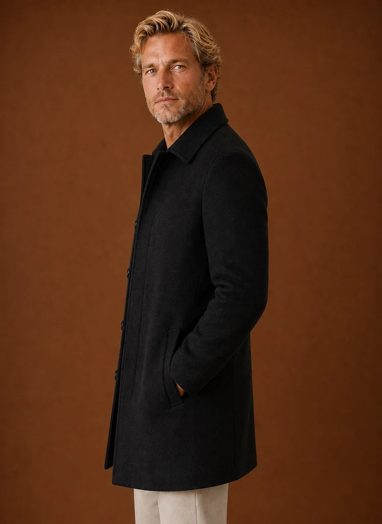 Men's Mid-Length Tailored Overcoat - Versatile Wool Blend for All Seasons 2