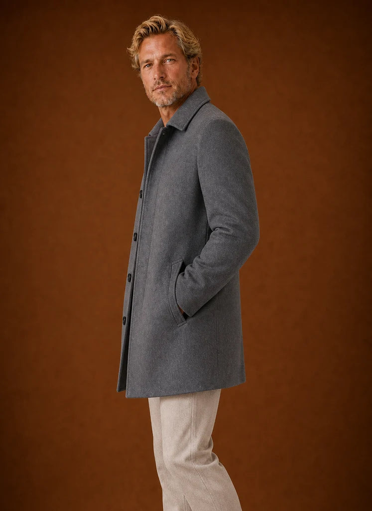Men's Mid-Length Tailored Overcoat - Versatile Wool Blend for All Seasons 5