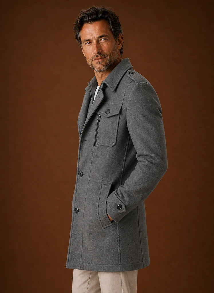 Men's Mid-Length Wool Blend Overcoat with Tailored Fit 1