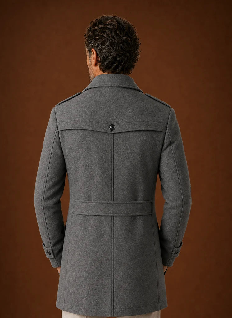 Men's Mid-Length Wool Blend Overcoat with Tailored Fit 2