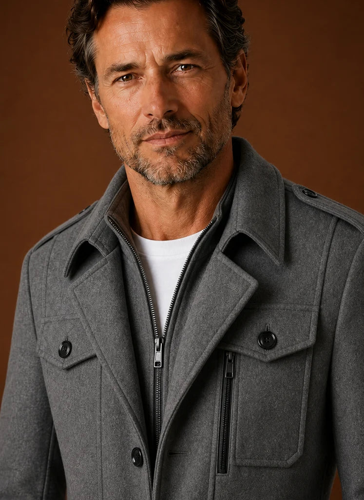 Men's Mid-Length Wool Blend Overcoat with Tailored Fit 3