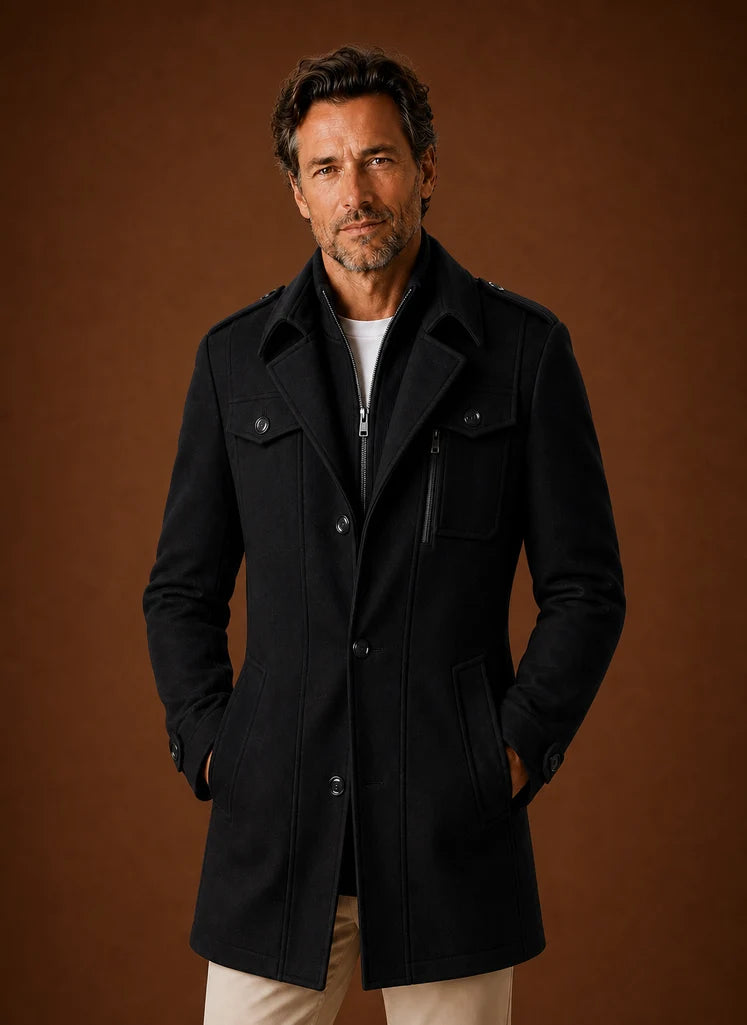 Men's Mid-Length Wool Blend Overcoat with Tailored Fit 4