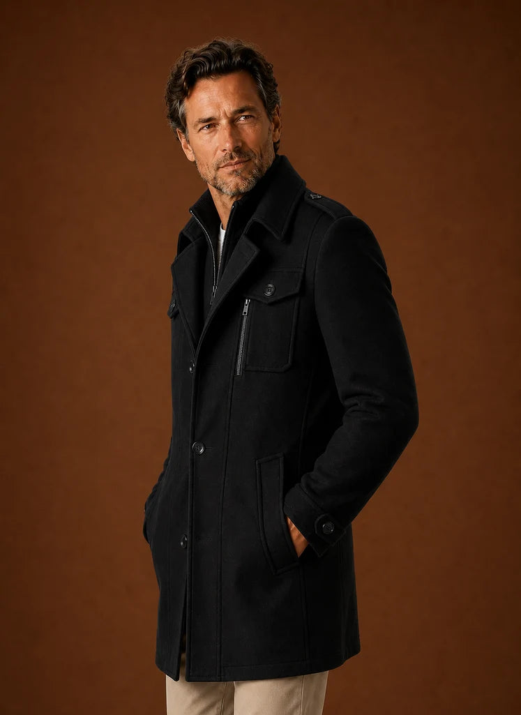 Men's Mid-Length Wool Blend Overcoat with Tailored Fit 5