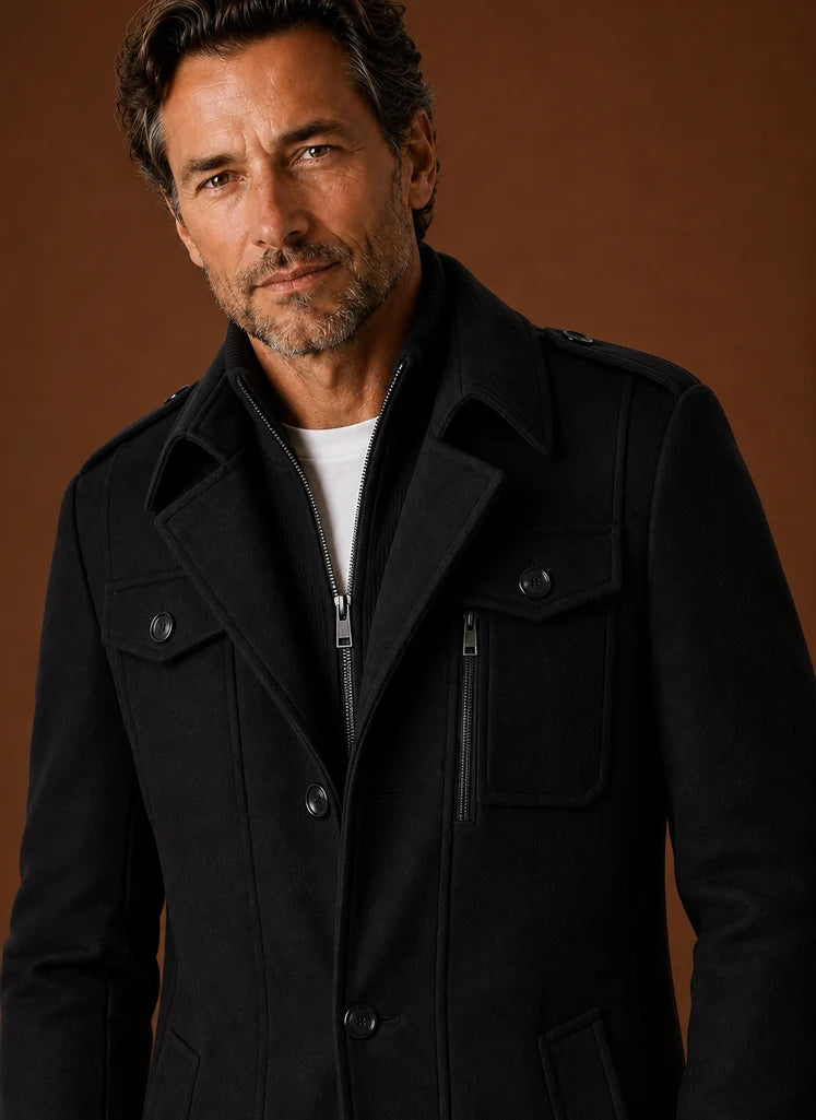 Men's Mid-Length Wool Blend Overcoat with Tailored Fit 7
