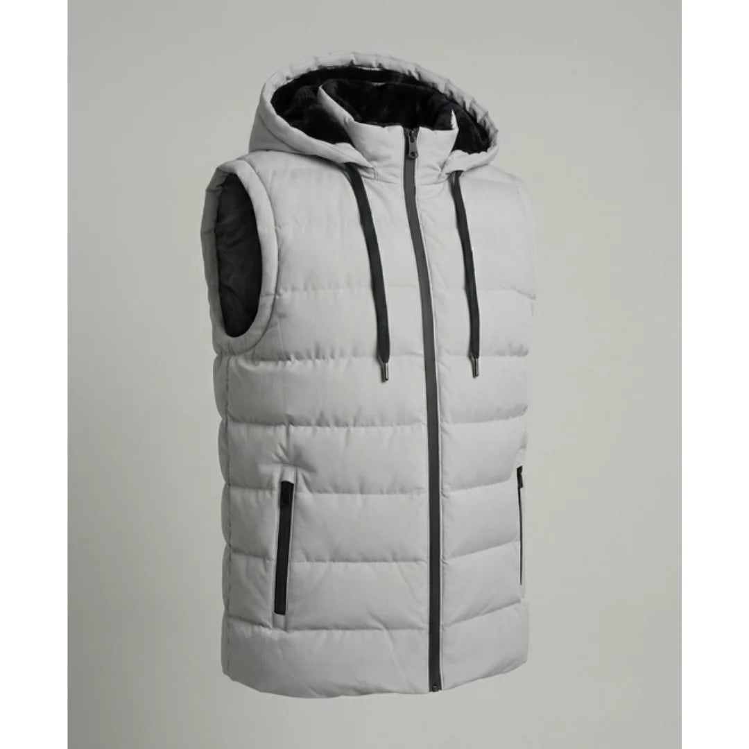 Men's Padded Hooded Bodywarmer with Fleece Lining and Zip Pockets 0