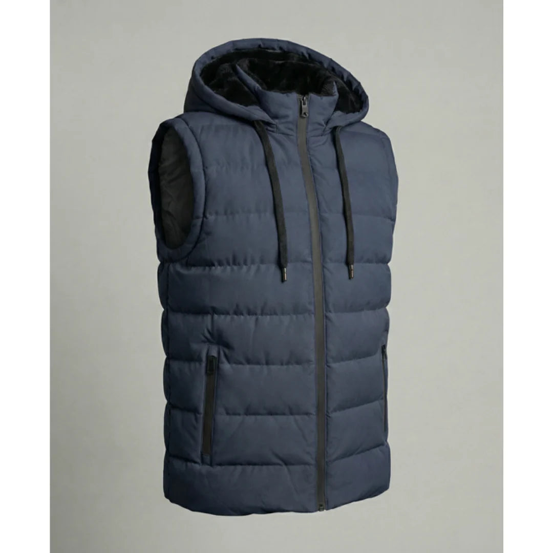 Men's Padded Hooded Bodywarmer with Fleece Lining and Zip Pockets 1