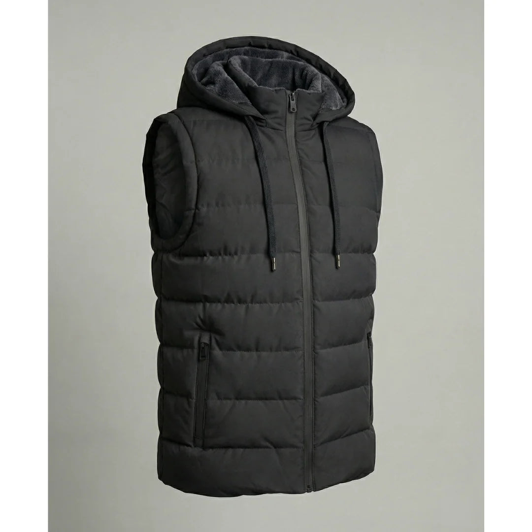 Men's Padded Hooded Bodywarmer with Fleece Lining and Zip Pockets 2