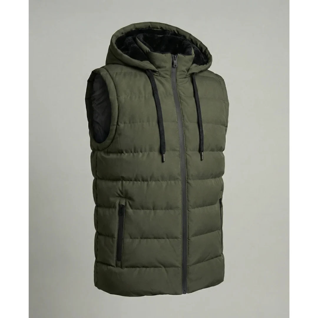Men's Padded Hooded Bodywarmer with Fleece Lining and Zip Pockets 3