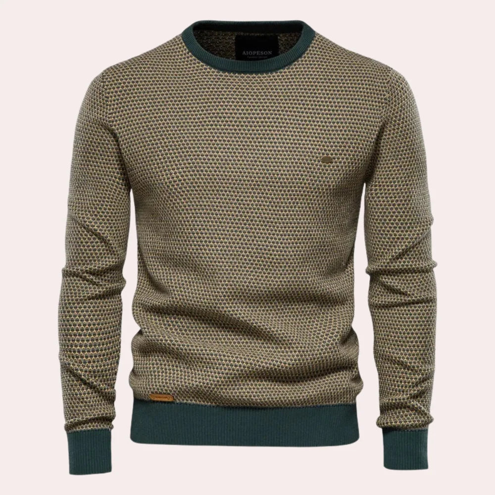 Men's Printed Knit Sweater with Round Neck and Ribbed Details 2