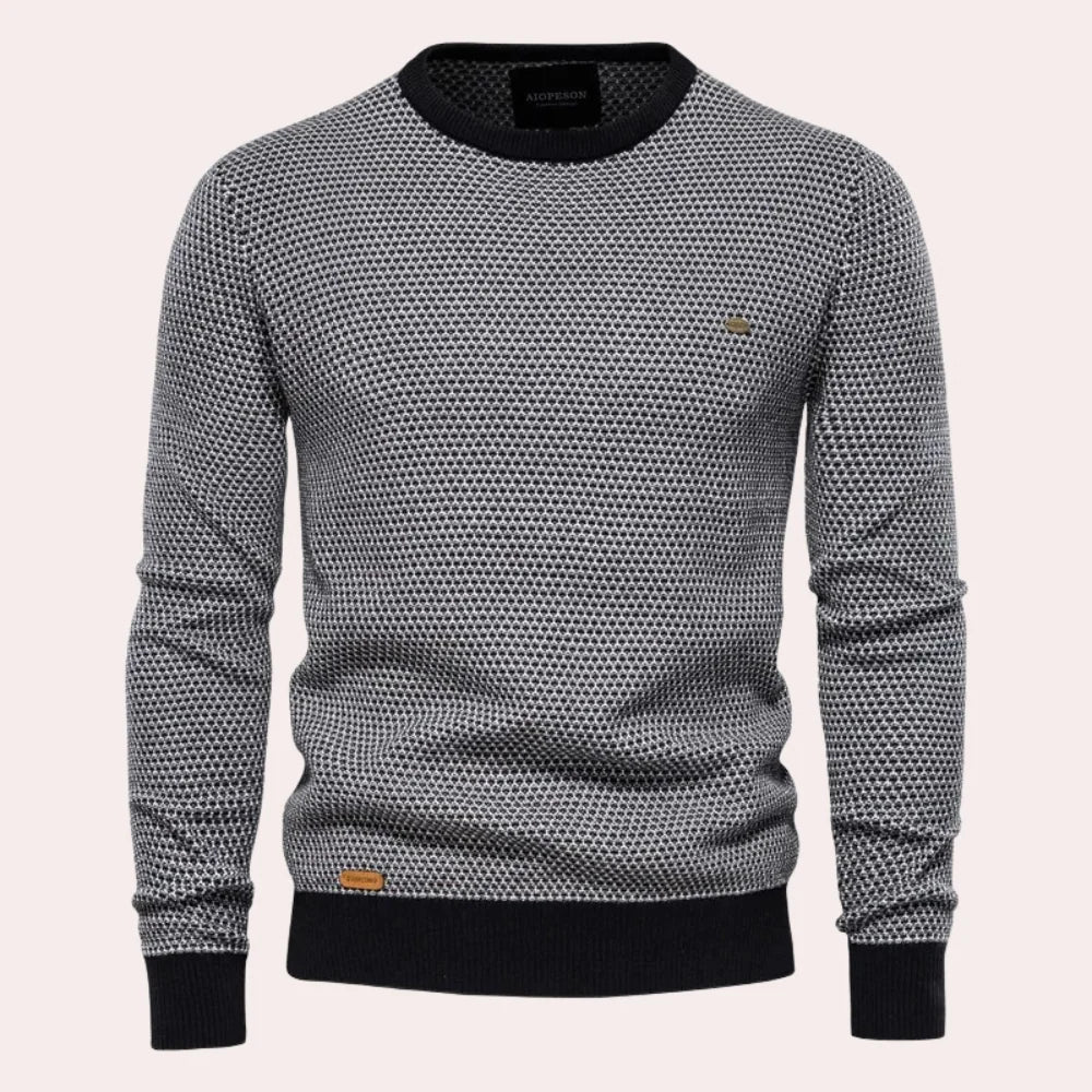 Men's Printed Knit Sweater with Round Neck and Ribbed Details 3