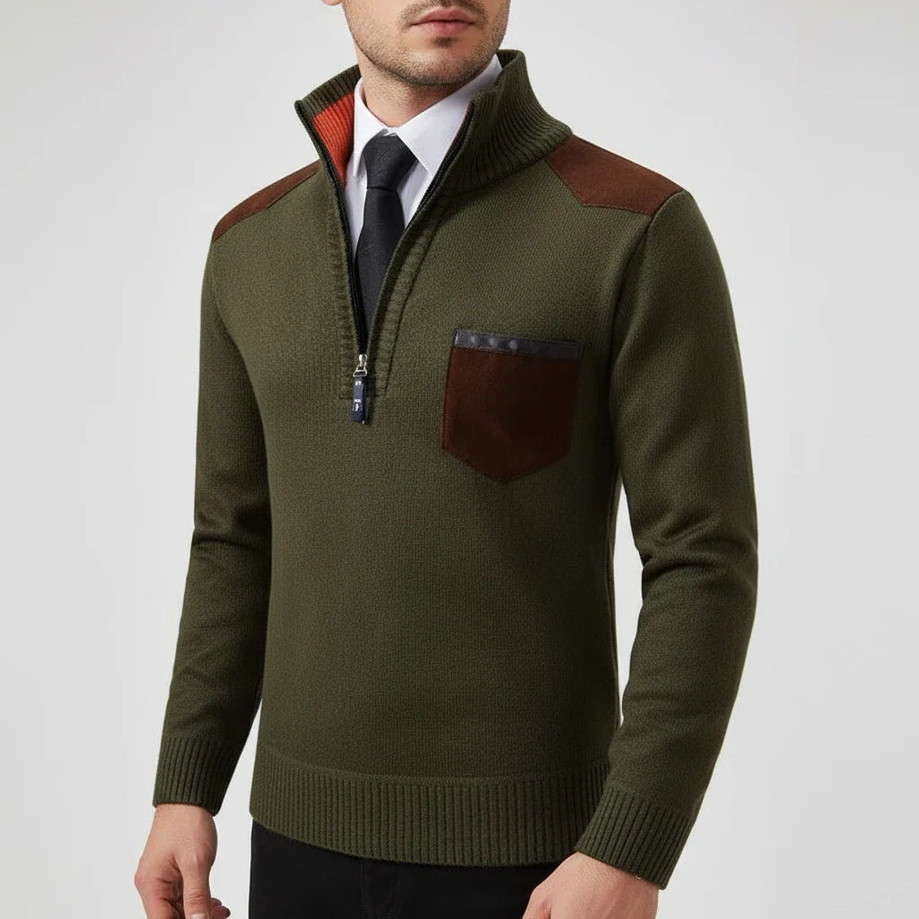 Men's Quarter-Zip Sweater with Chest Pocket and Ribbed Collar 1