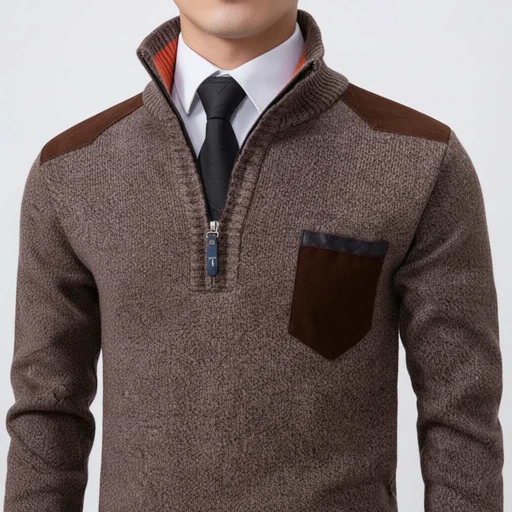 Men's Quarter-Zip Sweater with Chest Pocket and Ribbed Collar 2