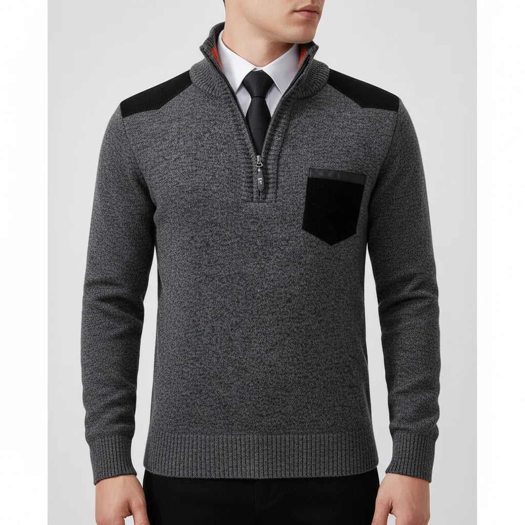 Men's Quarter-Zip Sweater with Chest Pocket and Ribbed Collar 3