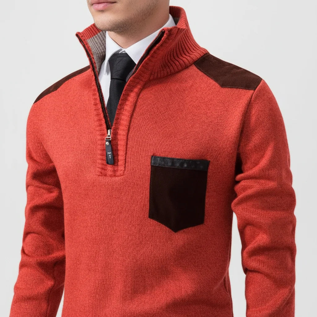 Men's Quarter-Zip Sweater with Chest Pocket and Ribbed Collar 4