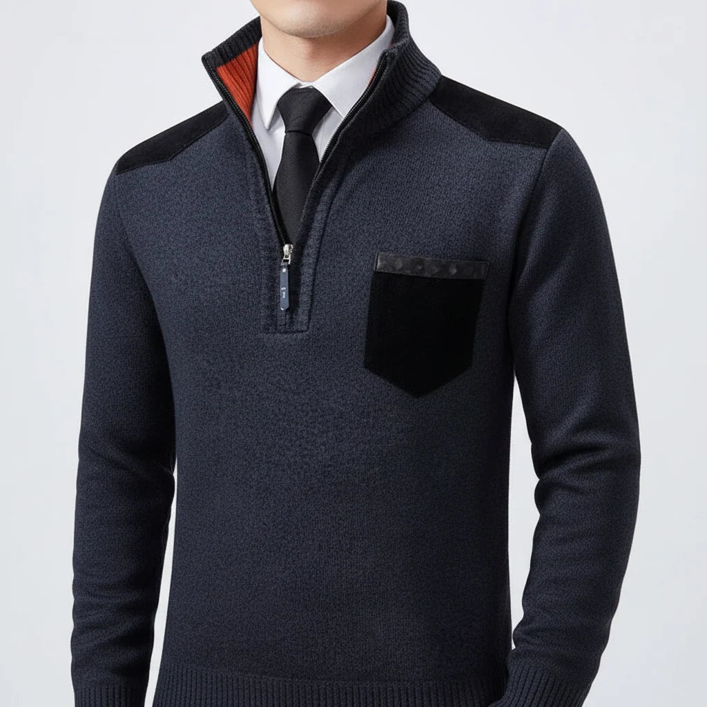 Men's Quarter-Zip Sweater with Chest Pocket and Ribbed Collar 5