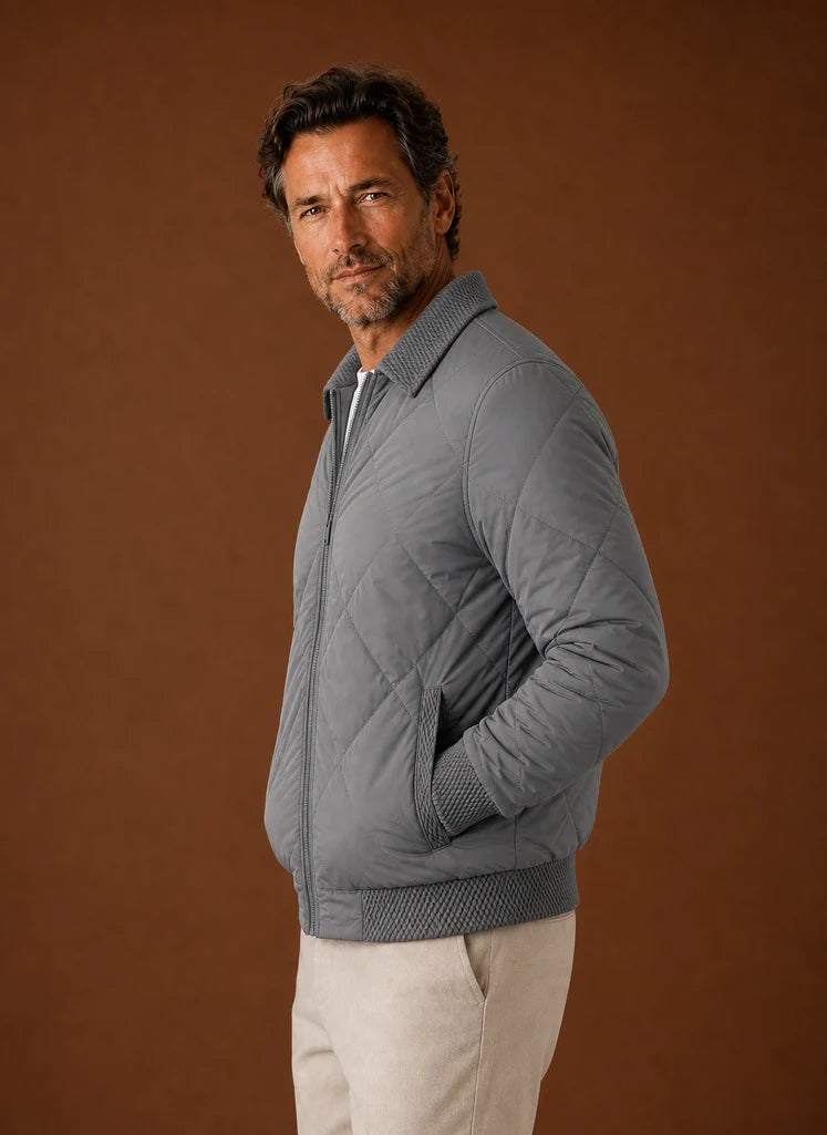 Men's Quilted Bomber Jacket with Zip Closure and Ribbed Trim 1