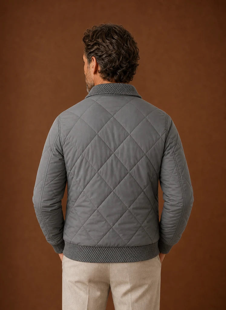 Men's Quilted Bomber Jacket with Zip Closure and Ribbed Trim 2