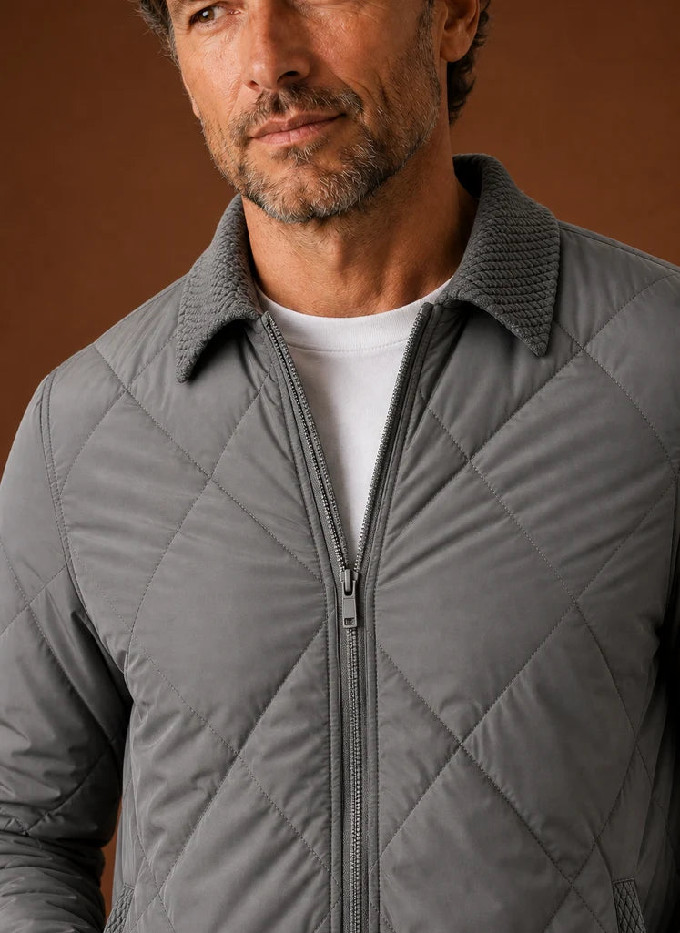 Men's Quilted Bomber Jacket with Zip Closure and Ribbed Trim 3