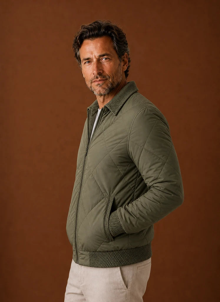 Men's Quilted Bomber Jacket with Zip Closure and Ribbed Trim 5