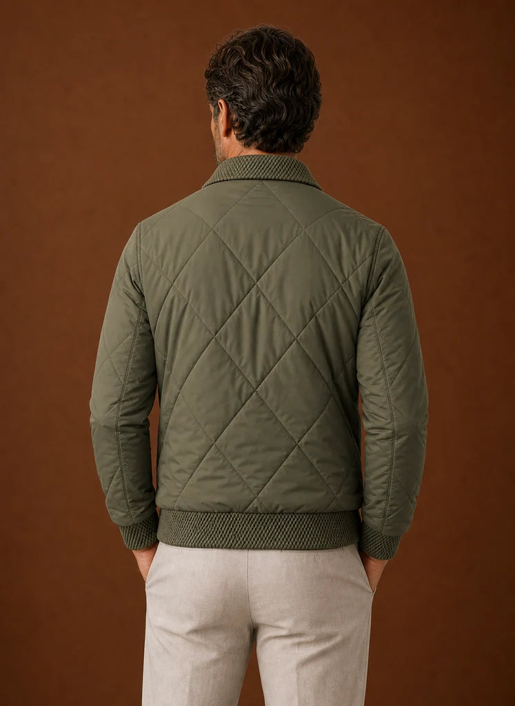 Men's Quilted Bomber Jacket with Zip Closure and Ribbed Trim 6