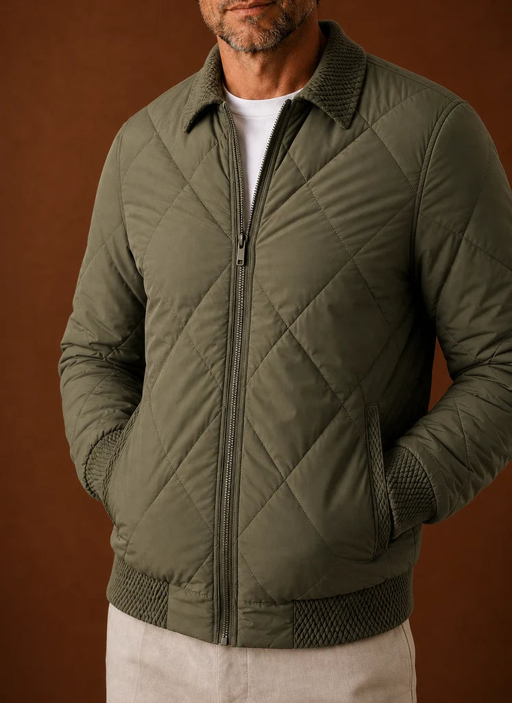 Men's Quilted Bomber Jacket with Zip Closure and Ribbed Trim 7