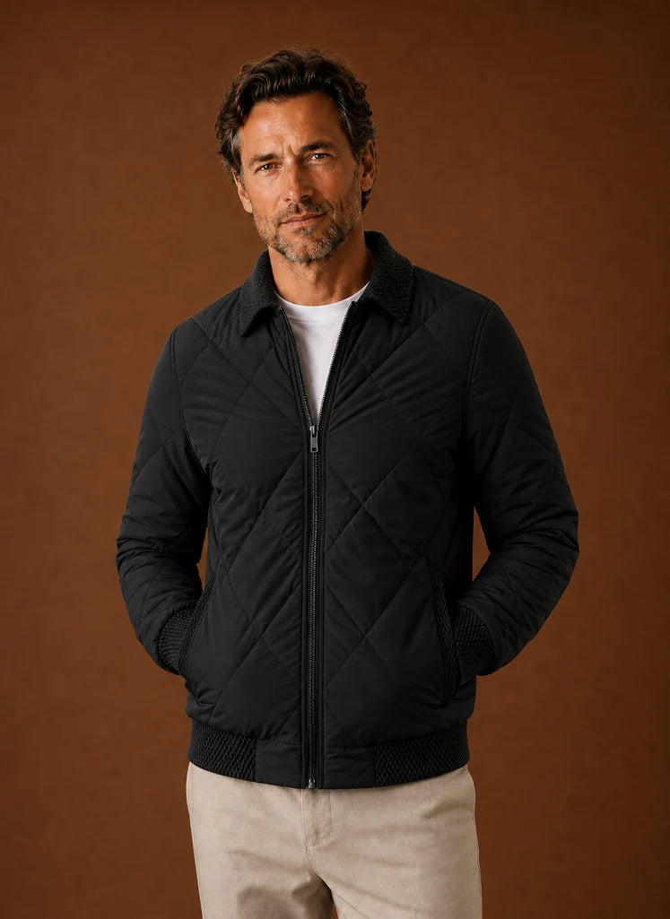 Men's Quilted Bomber Jacket with Zip Closure and Ribbed Trim 8